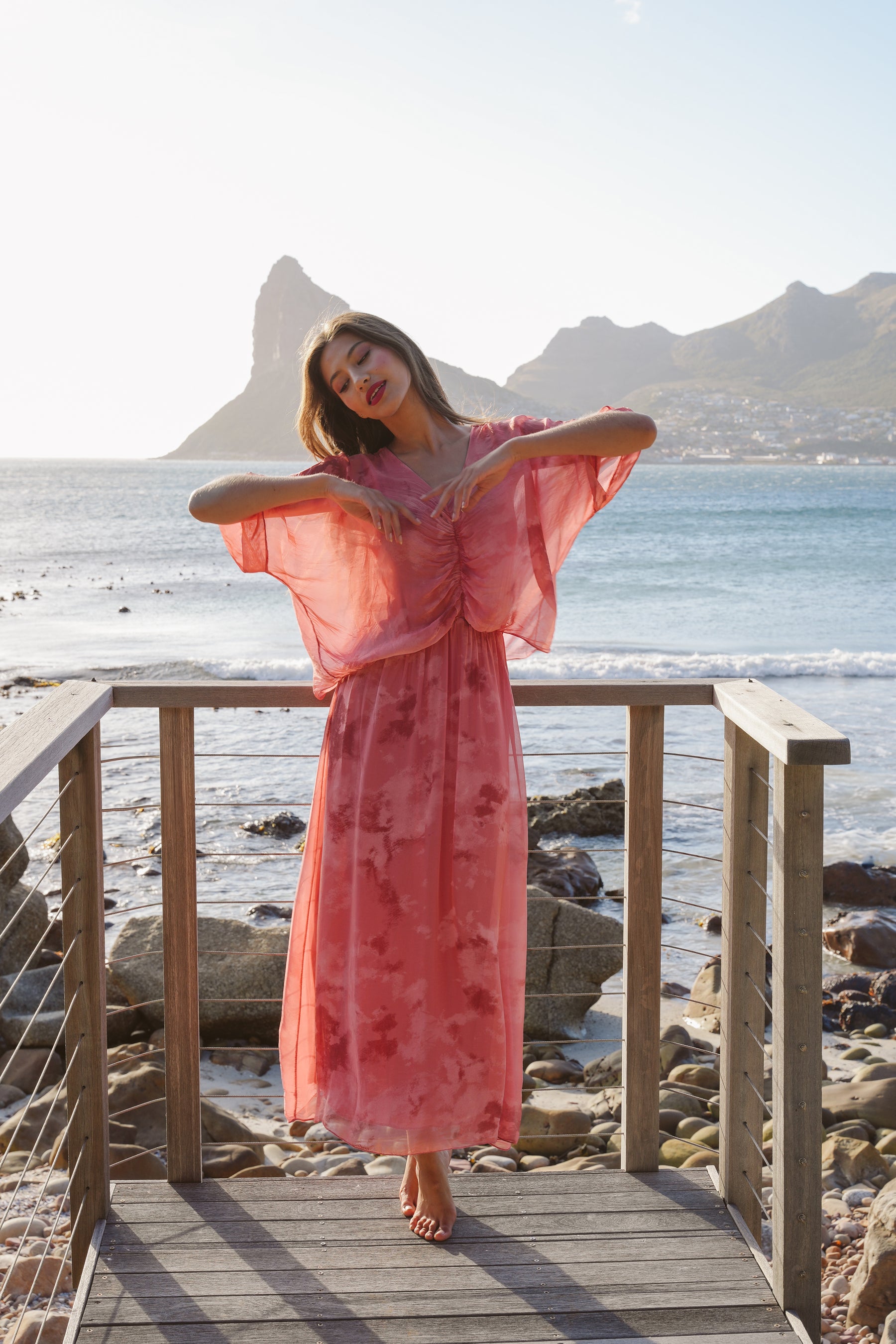 Coral Grace Silk Dress