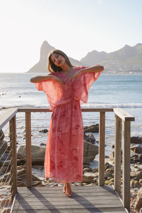 Coral Grace Silk Dress