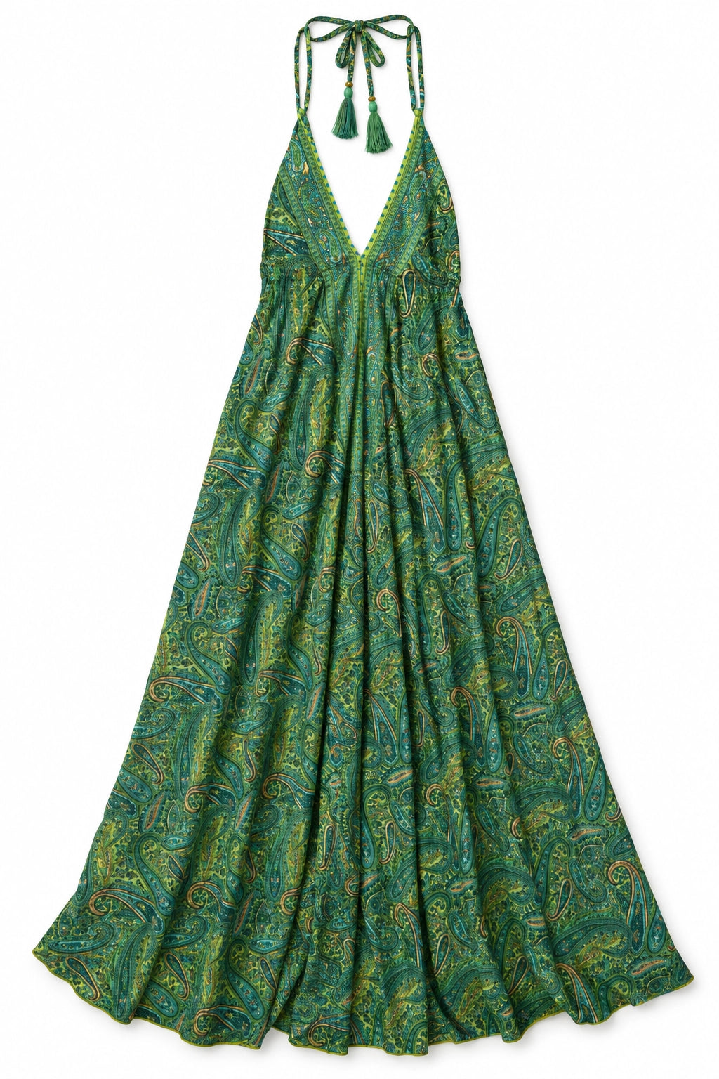 Green Paisley Halter Dress