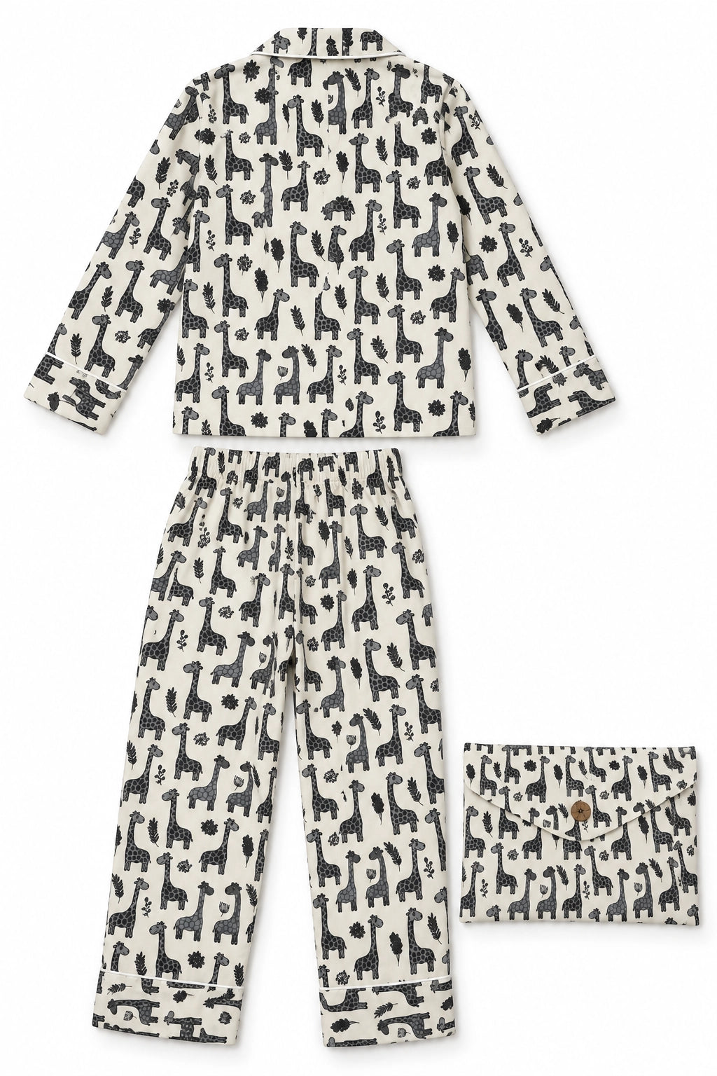 Grey Giraffe Print Cotton Long Sleeve PJ