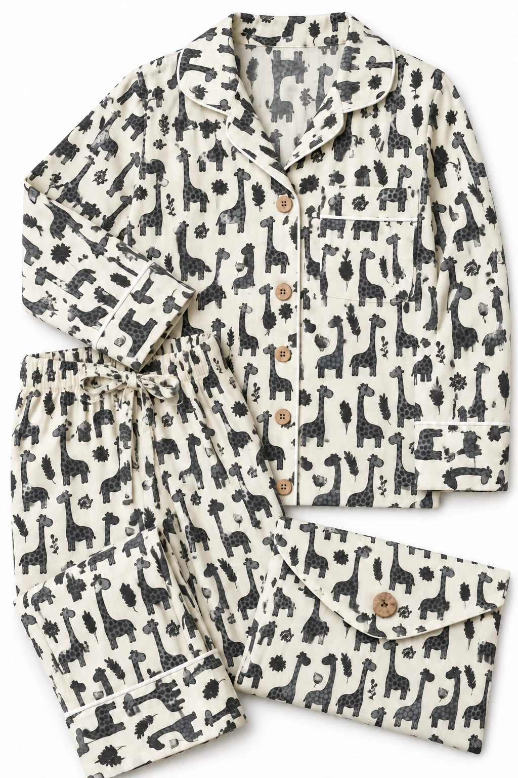 Grey Giraffe Print Cotton Long Sleeve PJ