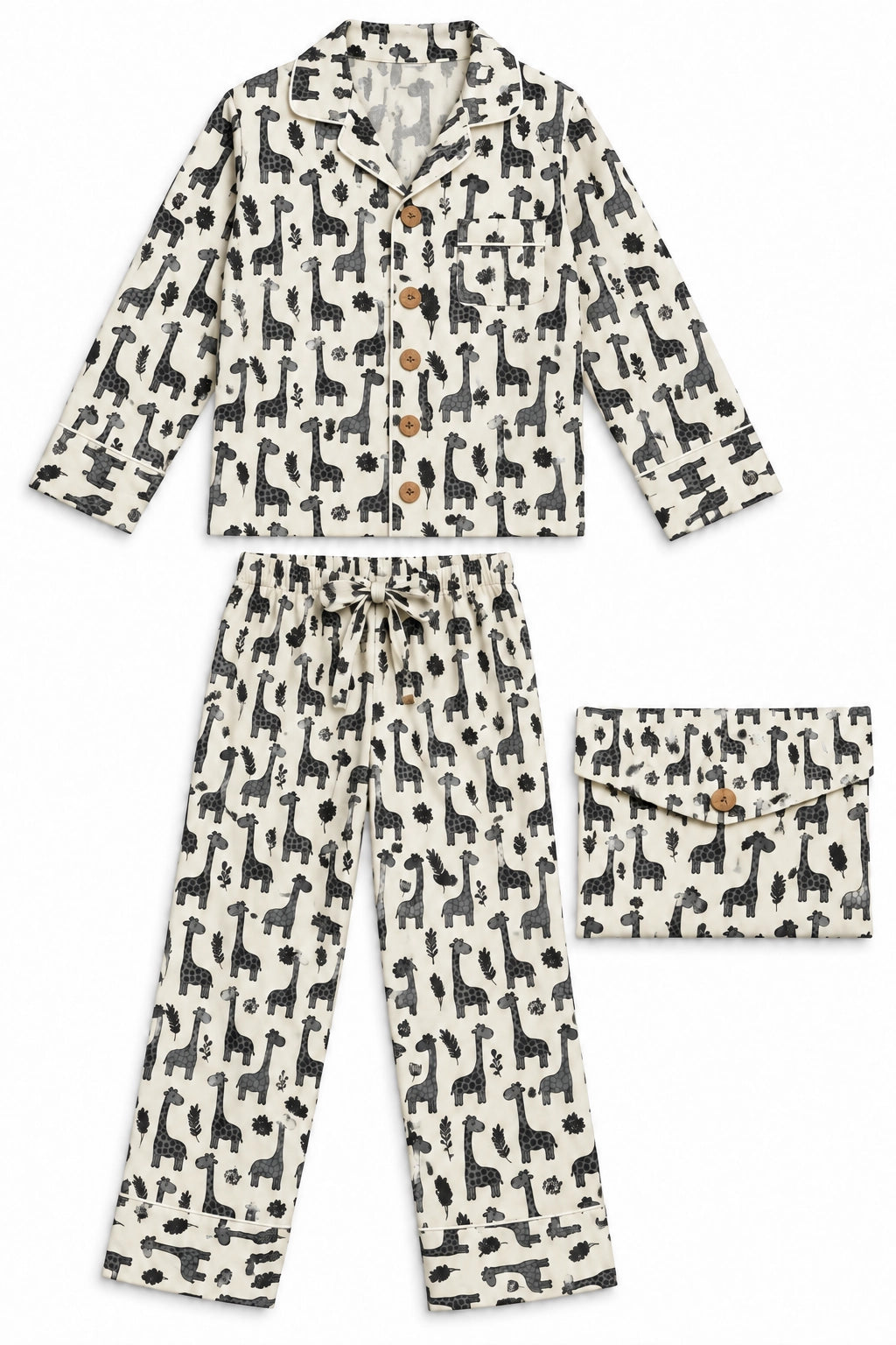 Grey Giraffe Print Cotton Long Sleeve PJ