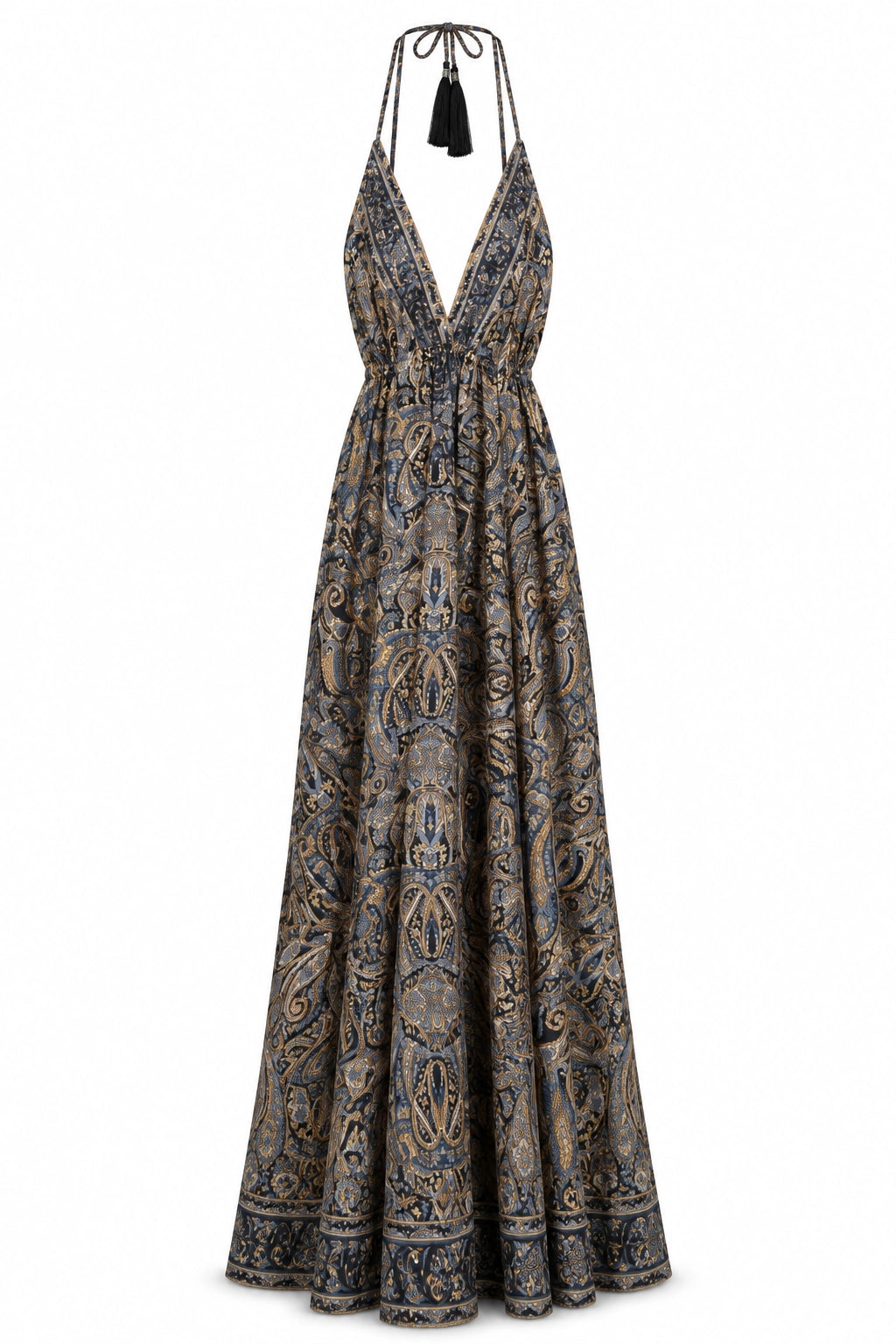 Grey, Gold and Black Halter Dress