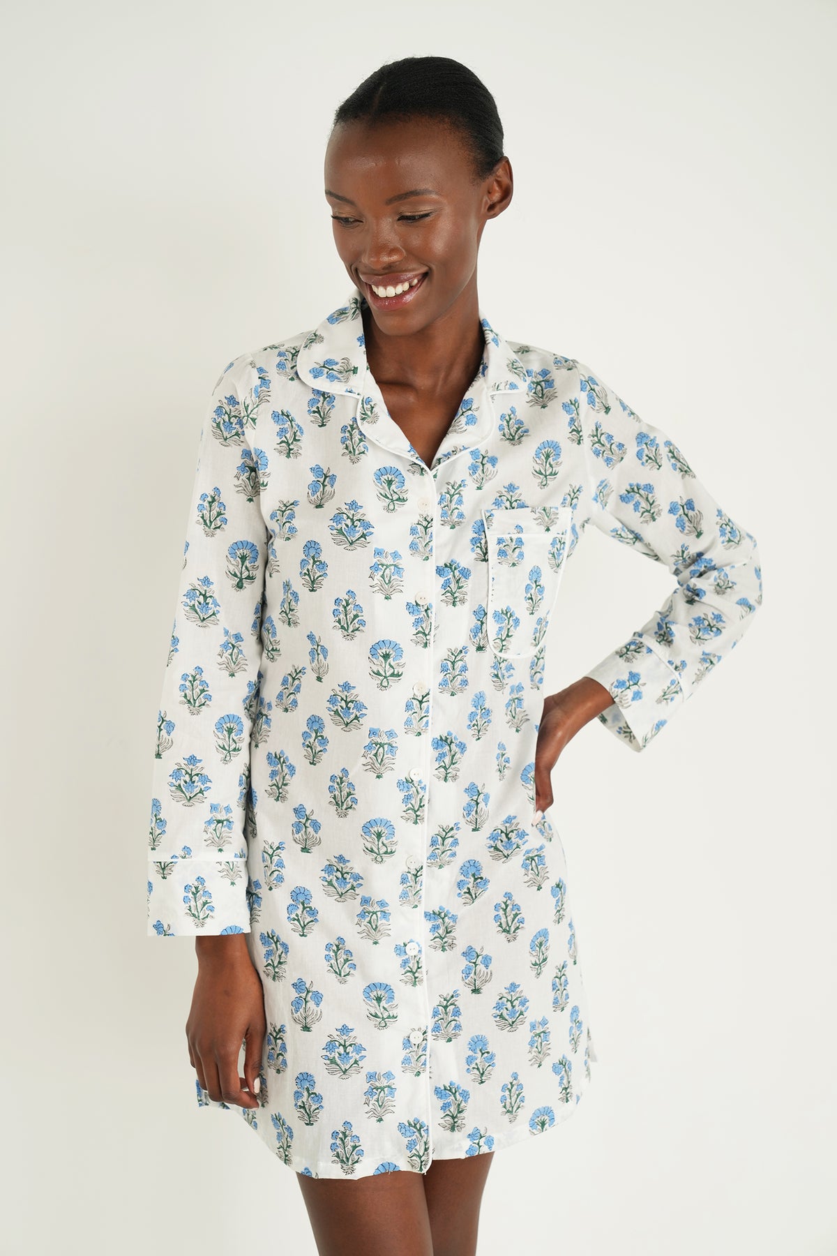 White/Blue Leah Sleep Shirt