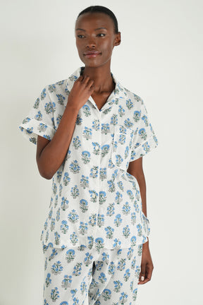 White/Blue Leah Short Top/Long Bottom PJs