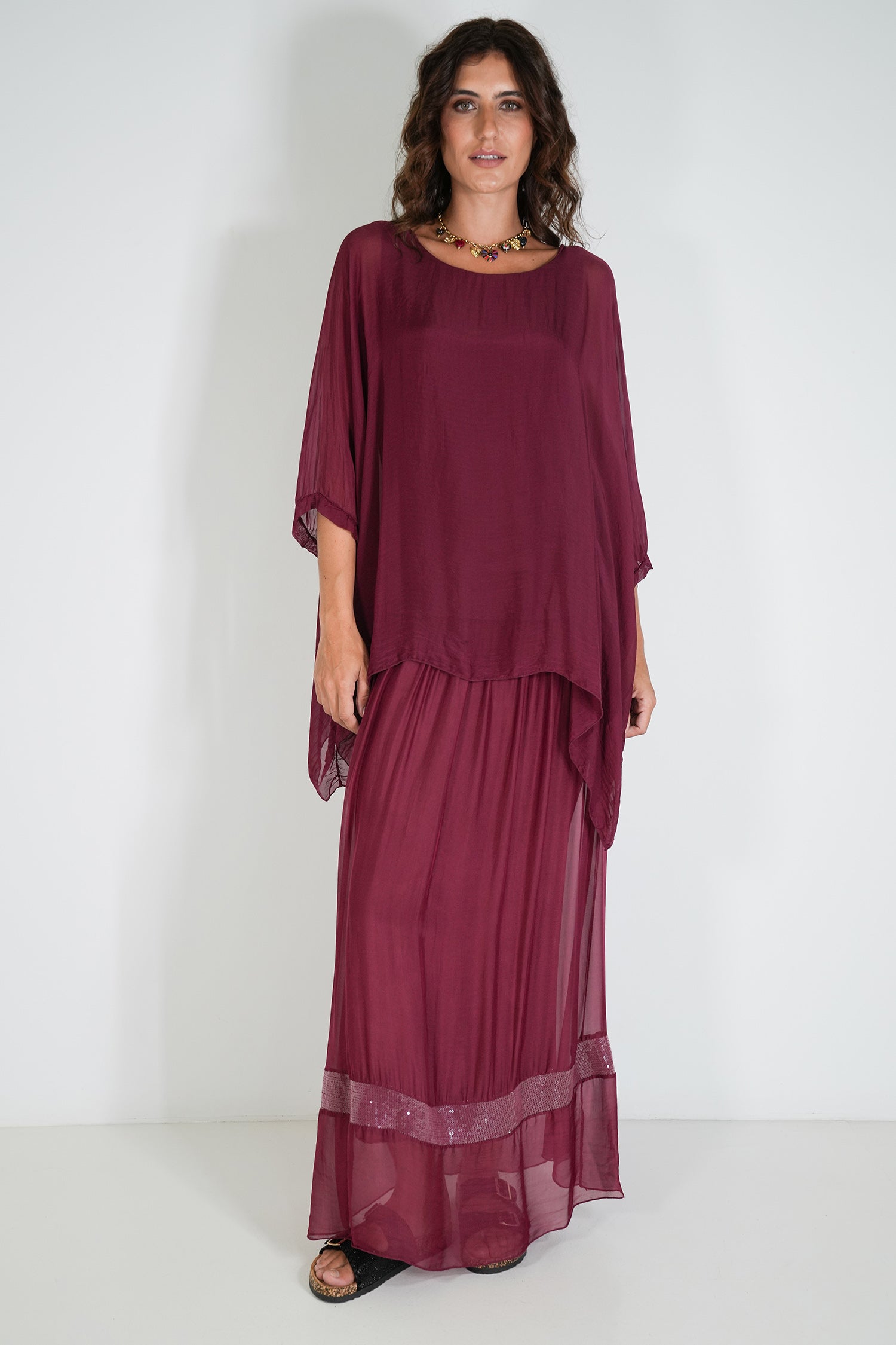 Burgundy Silk Poncho