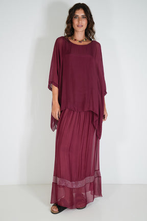 Burgundy Silk Poncho