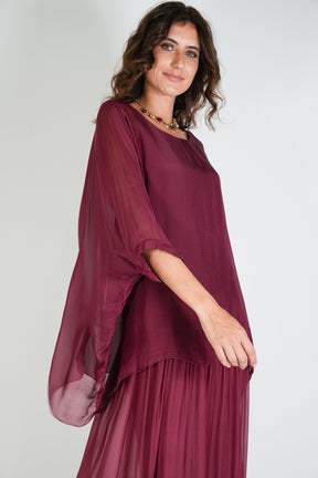 Burgundy Silk Poncho