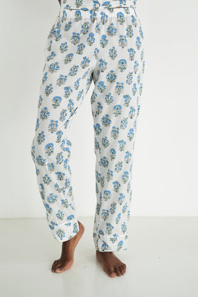 White/Blue Leah Short Top/Long Bottom PJs