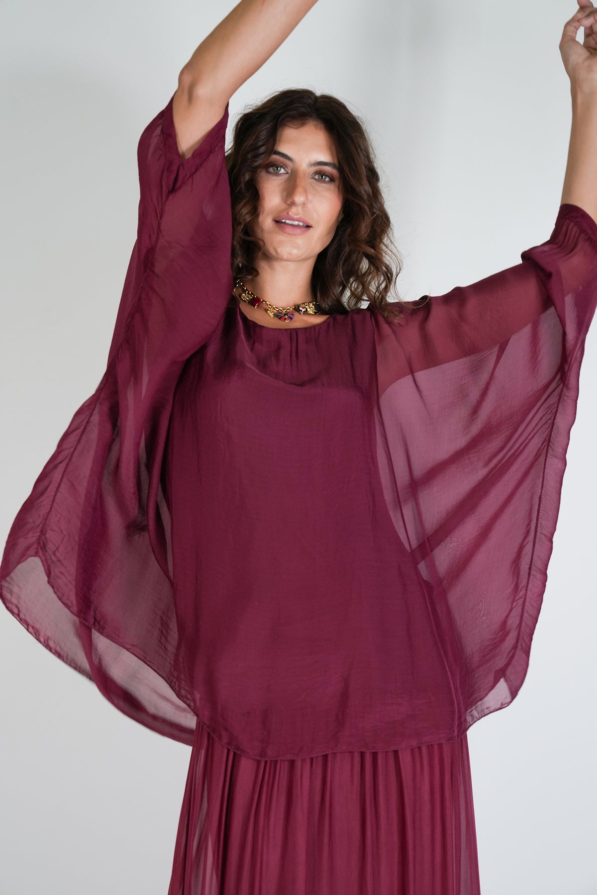 Burgundy Silk Poncho