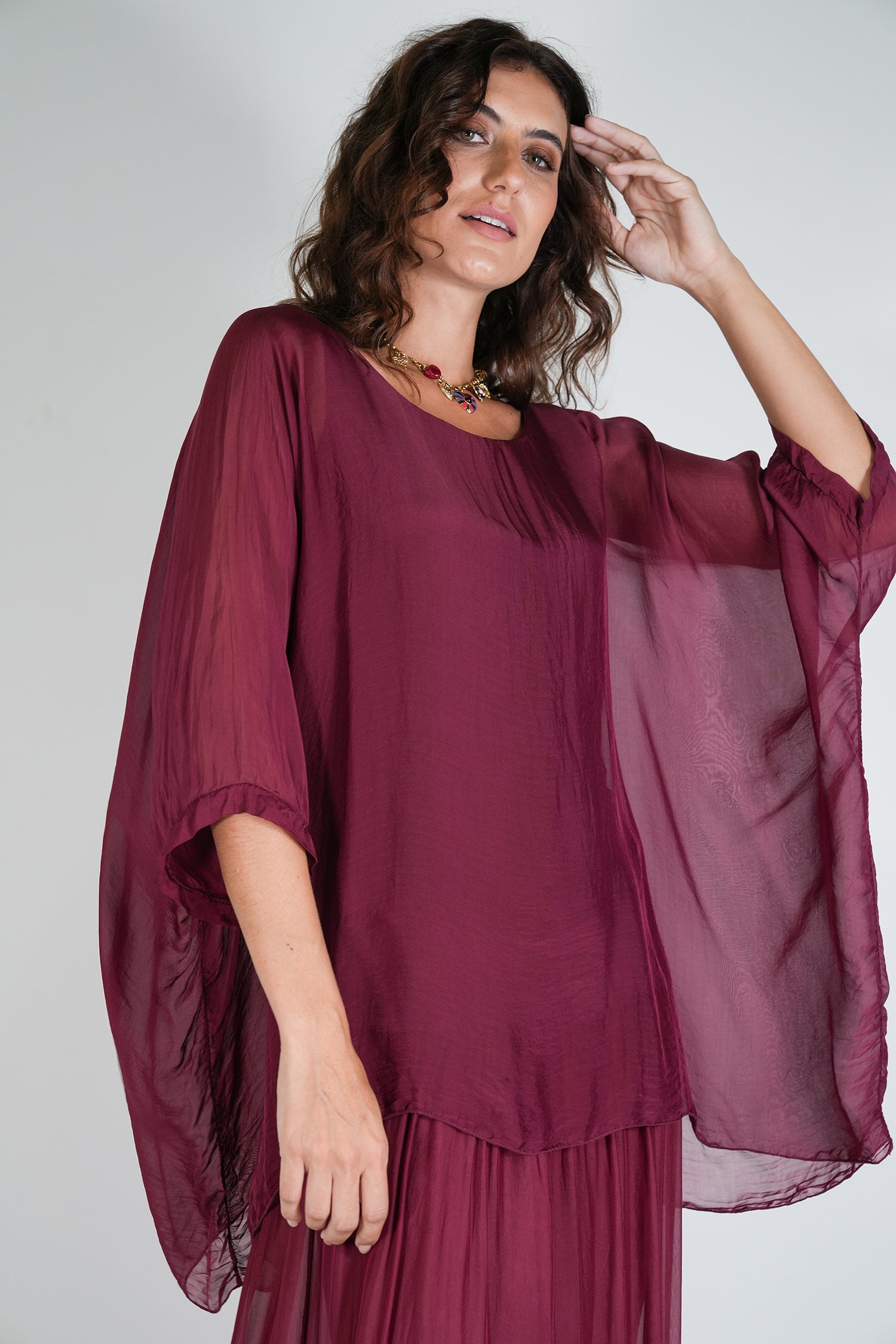 Burgundy Silk Poncho
