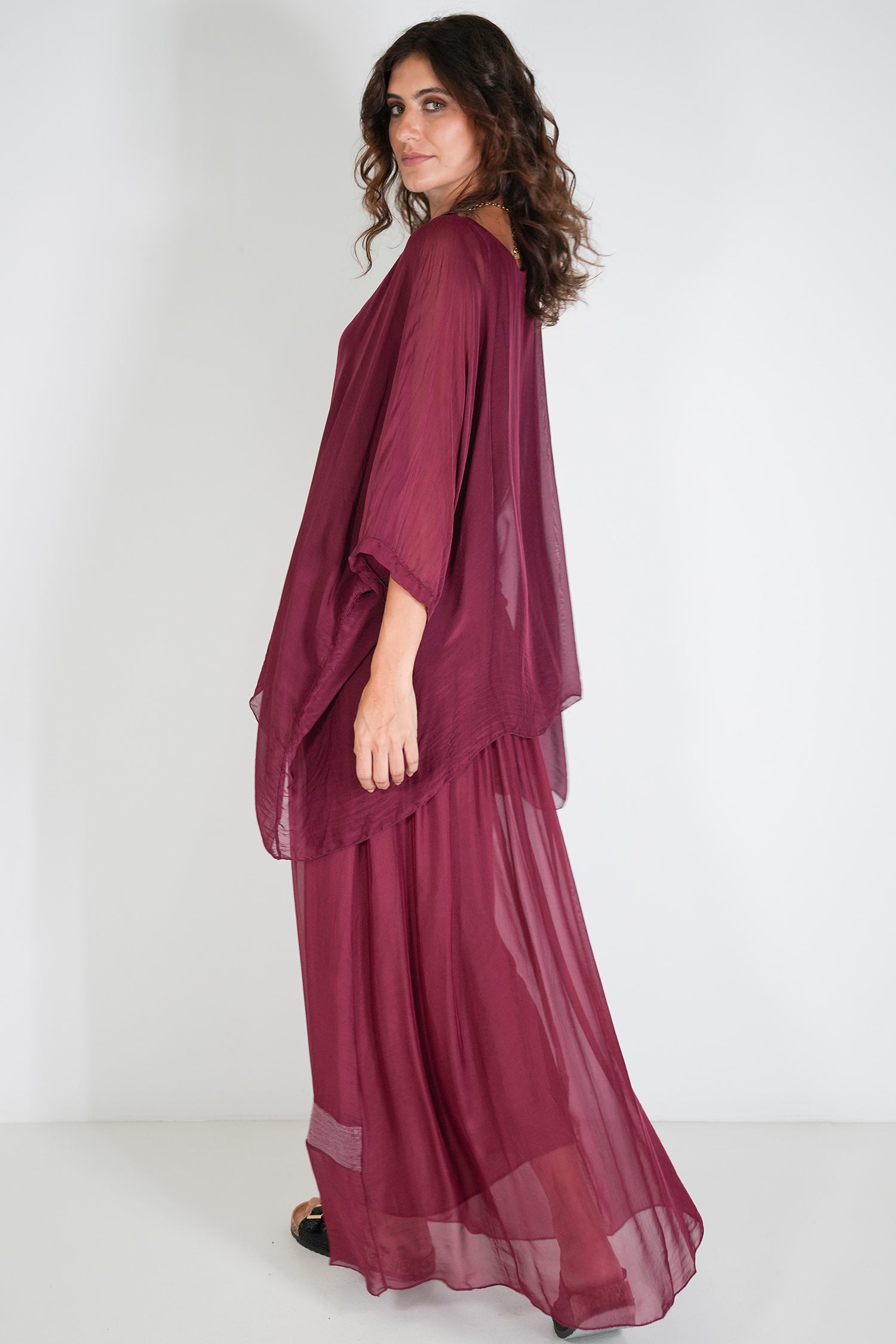 Burgundy Silk Poncho
