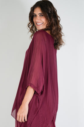 Burgundy Silk Poncho
