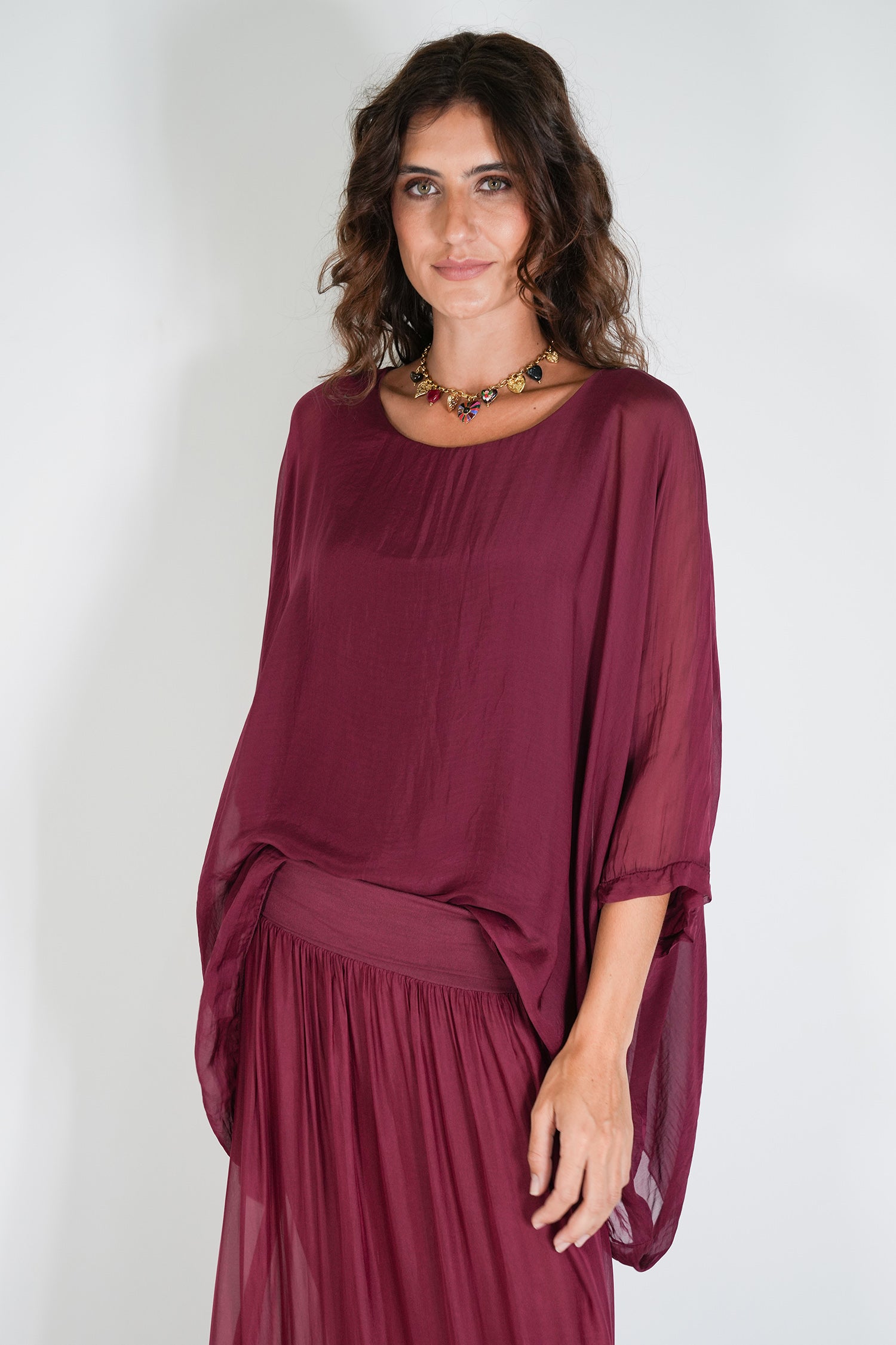Burgundy Silk Poncho
