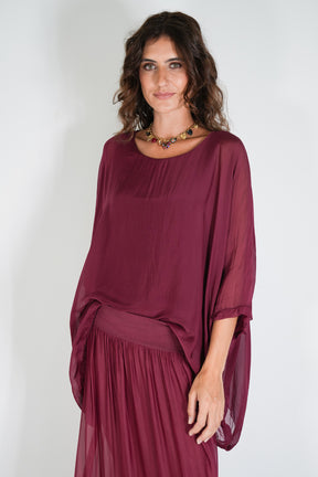 Burgundy Silk Poncho