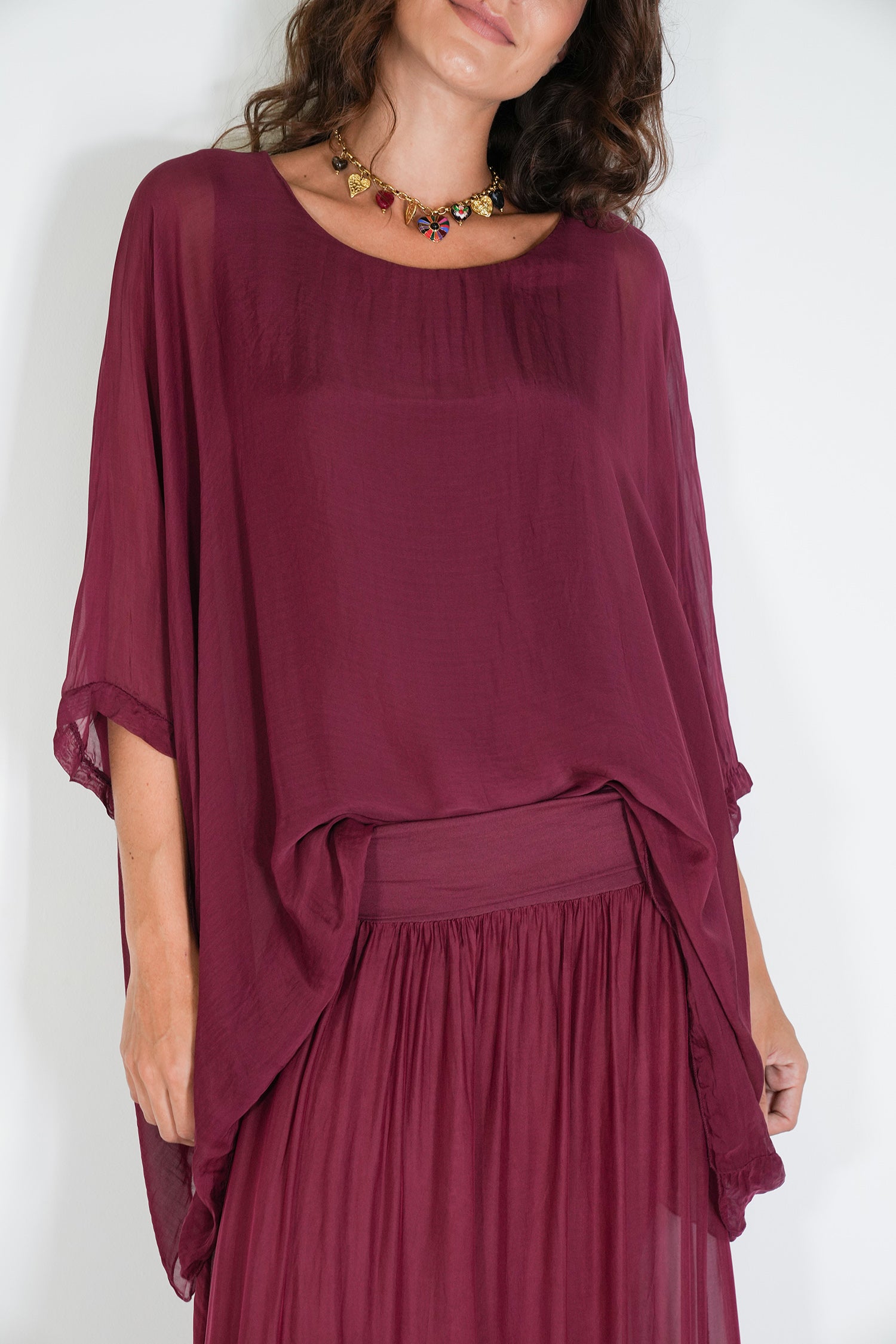 Burgundy Silk Poncho