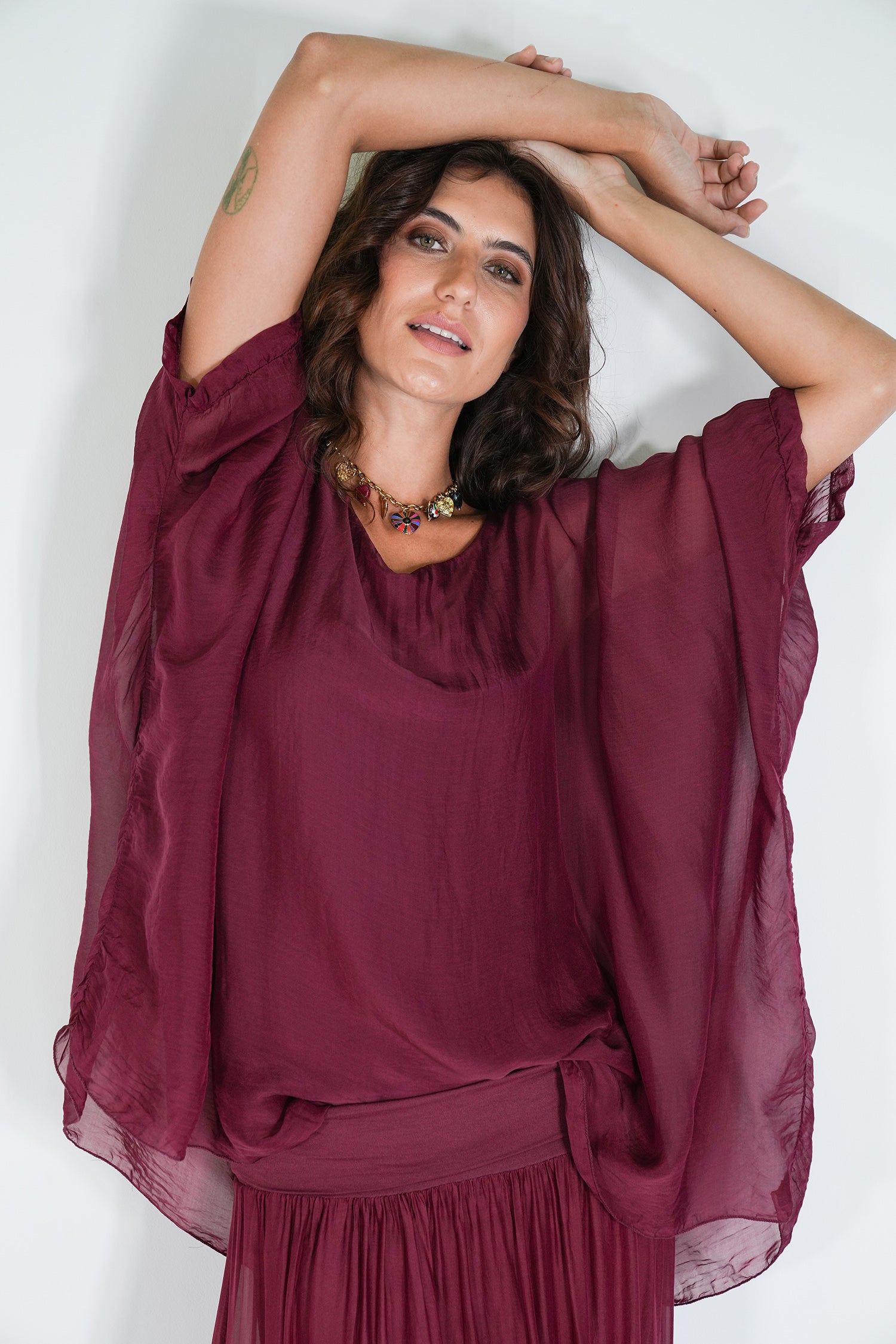 Burgundy Silk Poncho