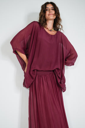 Burgundy Silk Poncho