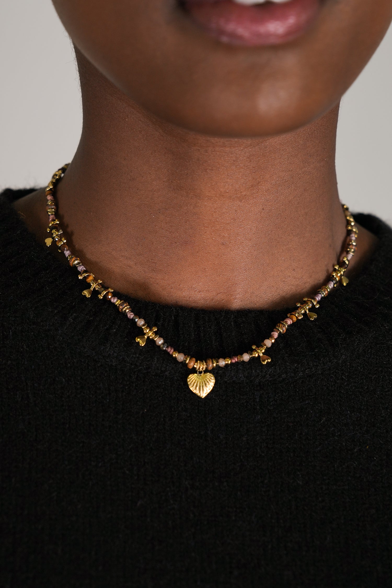 Taupe Beaded Heart Drop Necklace, necklace from Something Pretty, alternative view