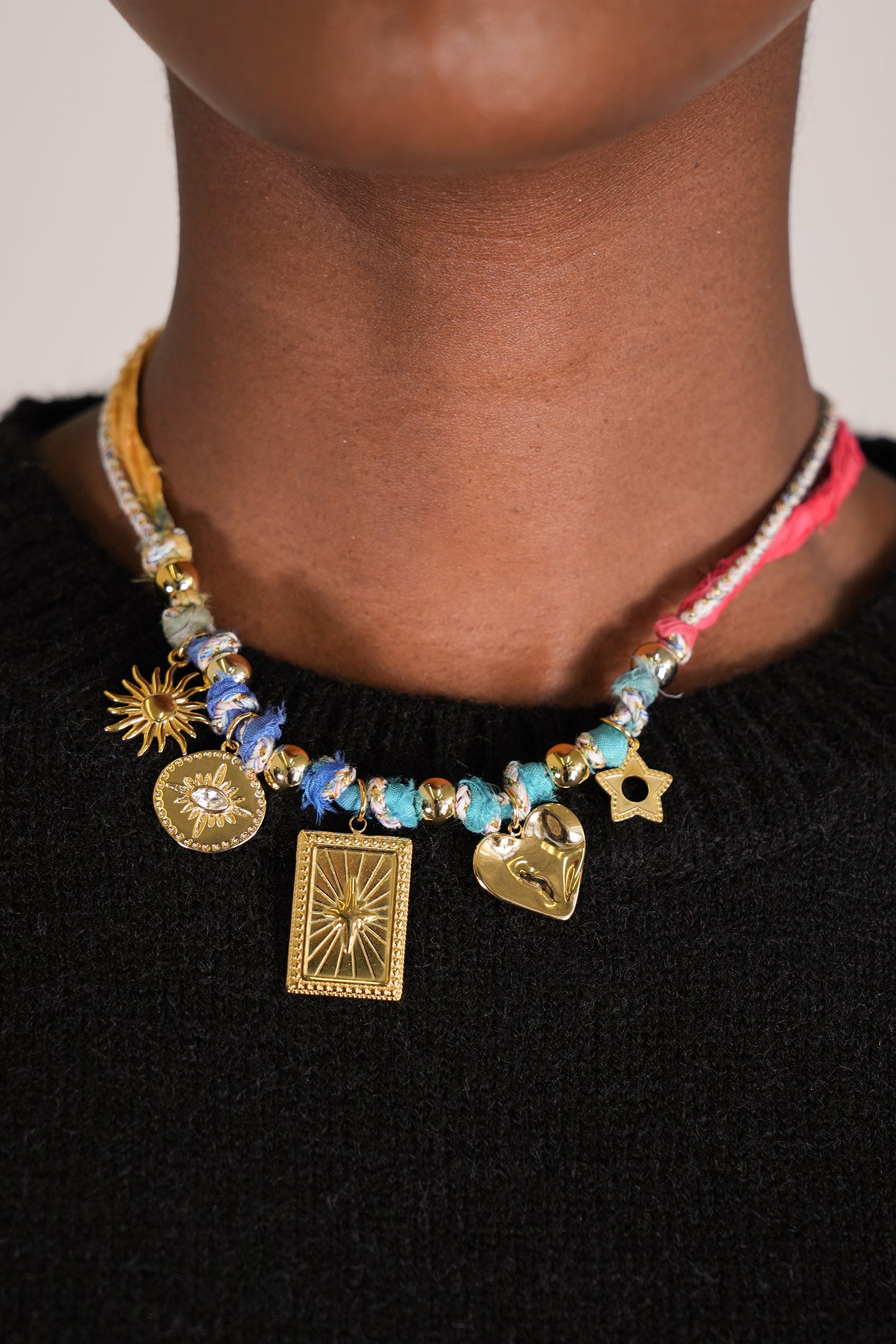 Colourful Ribbon Charm Necklace, necklace from Something Pretty, alternative view