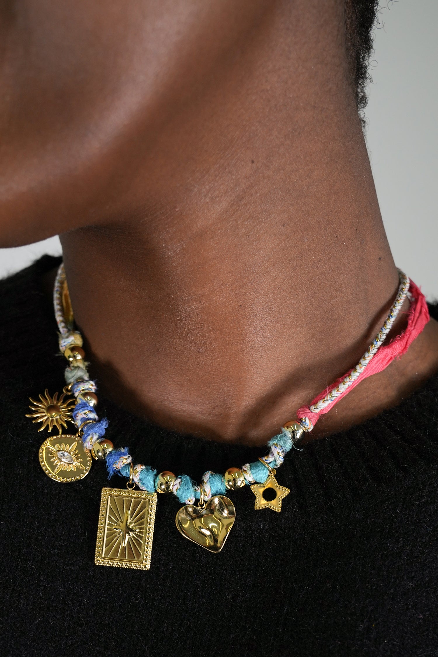 Colourful Ribbon Charm Necklace, necklace from Something Pretty, alternative view