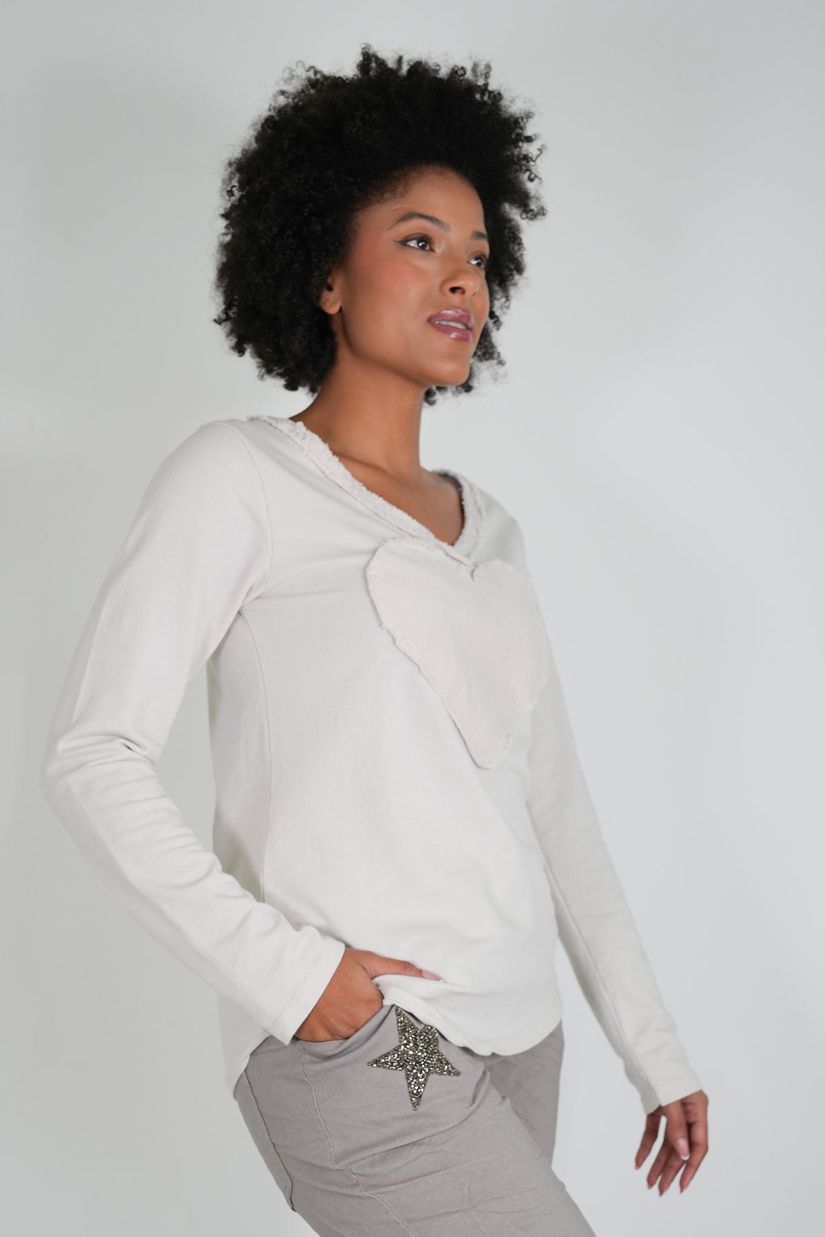 Cream Heart V Top