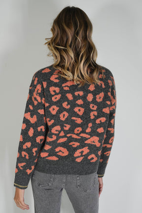 Charcoal and Apricot Leopard Jumper