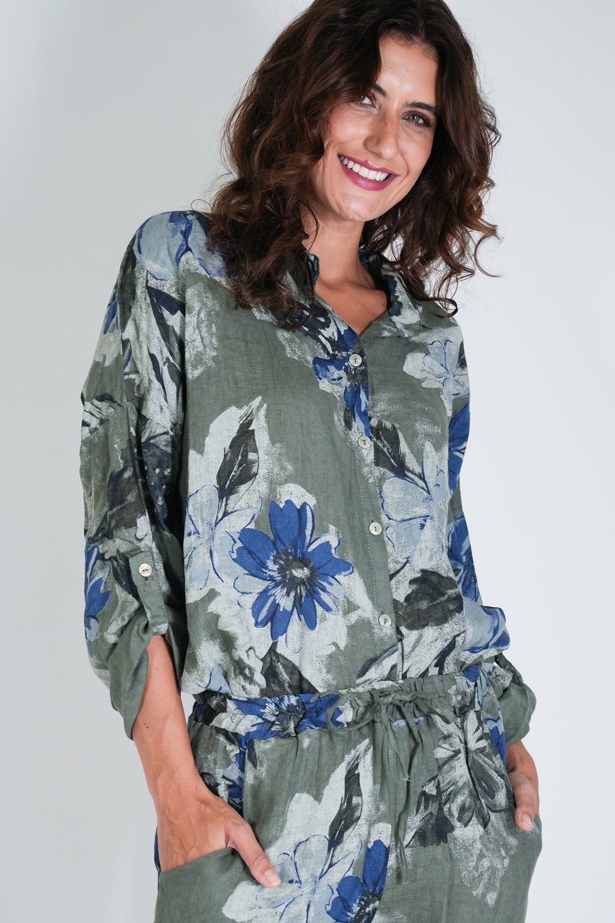 Olive Delphine Linen Shirt