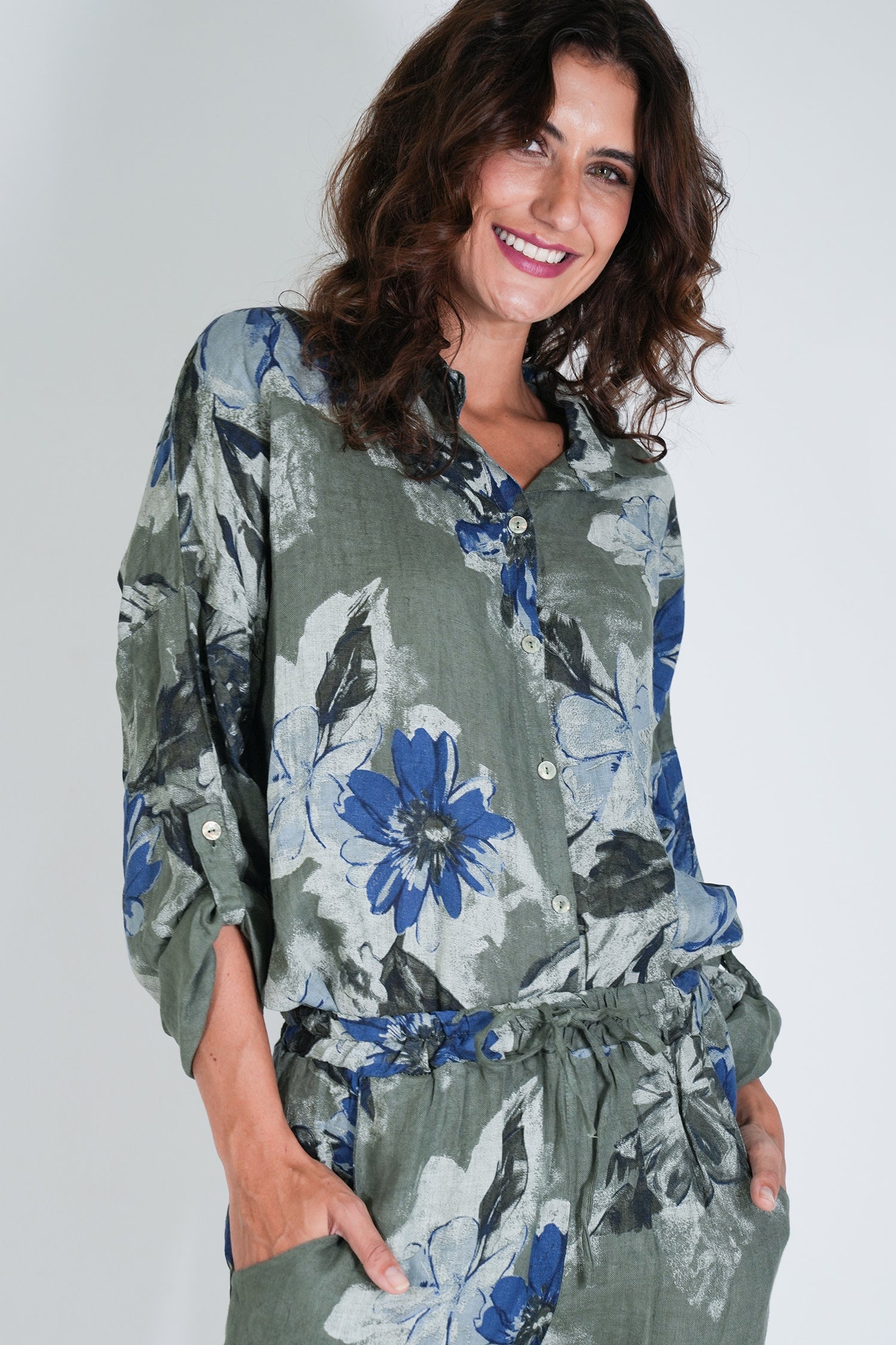 Olive Delphine Linen Shirt