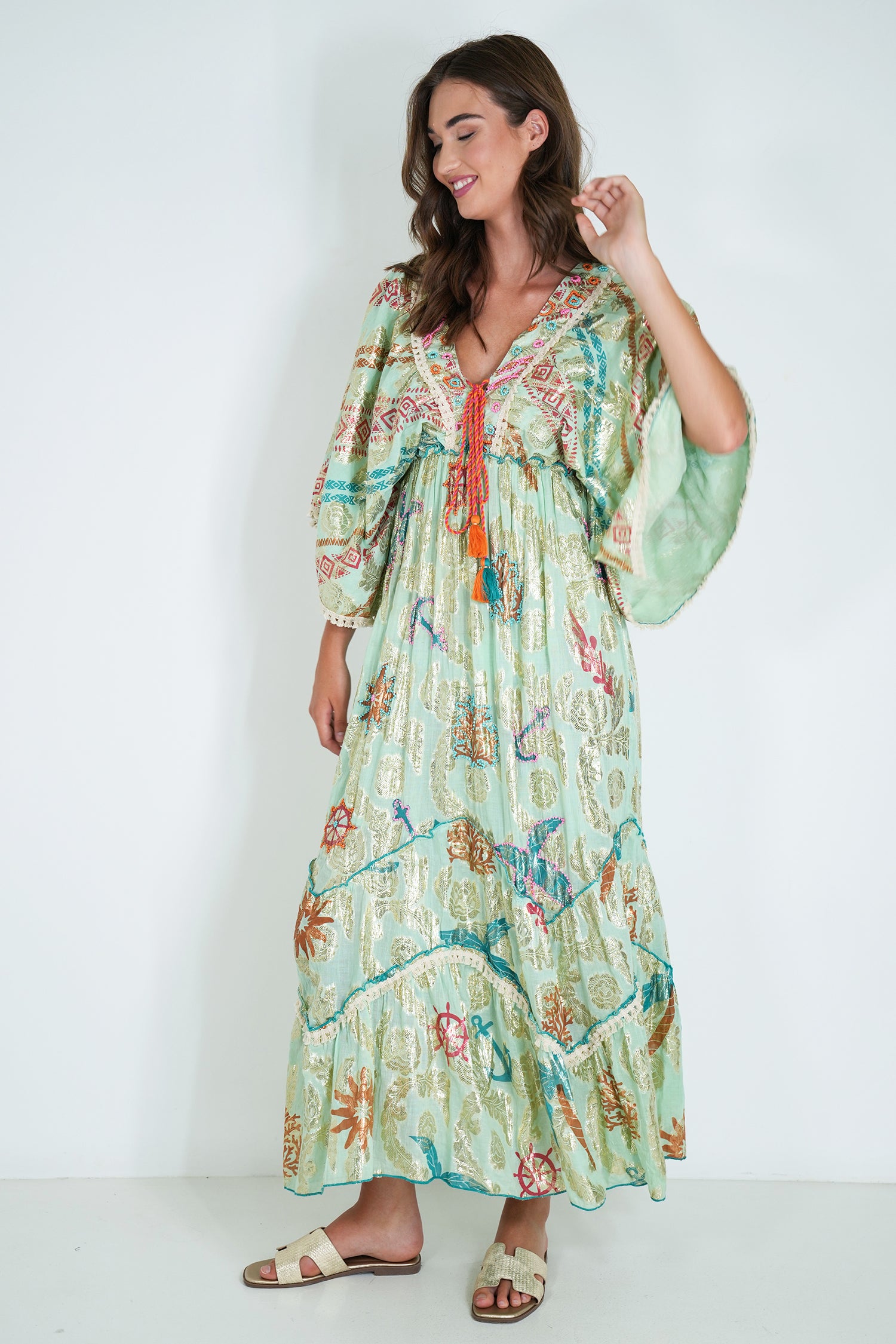 Sage and Gold Foil Shazia Dress