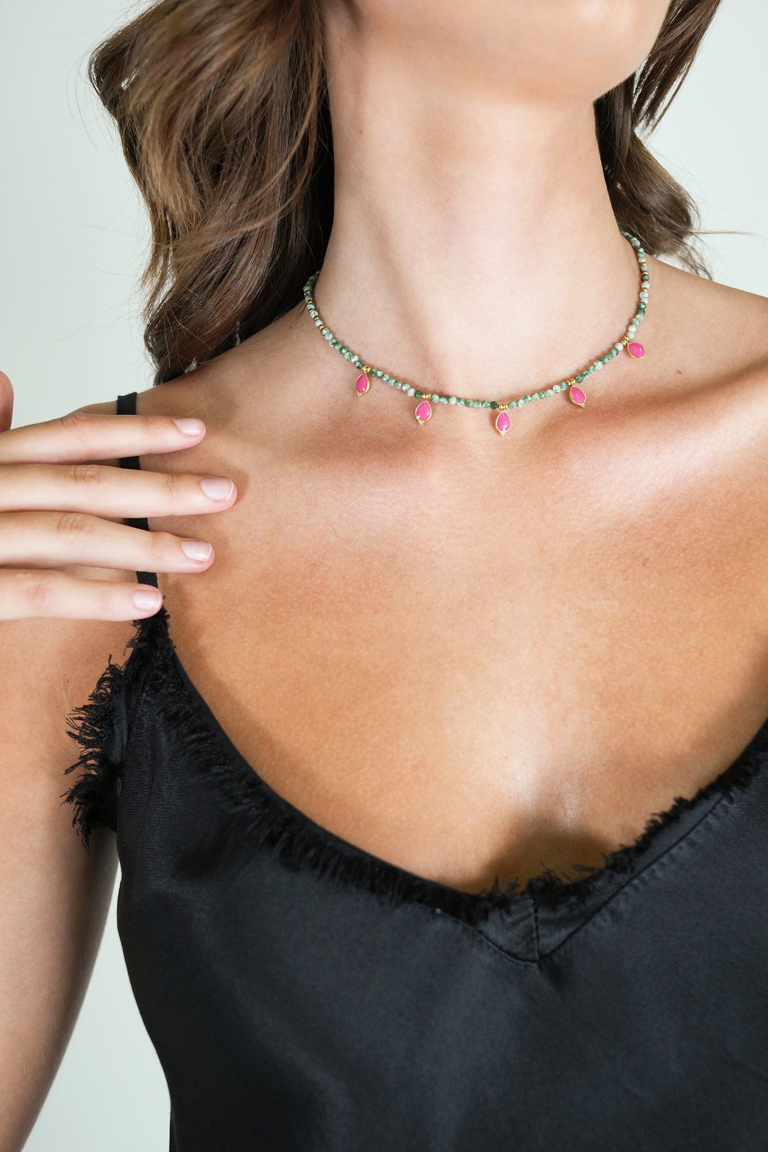 Green and Pink Drop Necklace