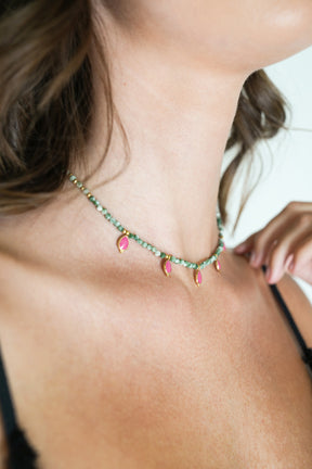 Green and Pink Drop Necklace