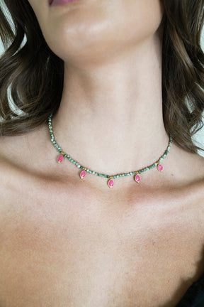 Green and Pink Drop Necklace