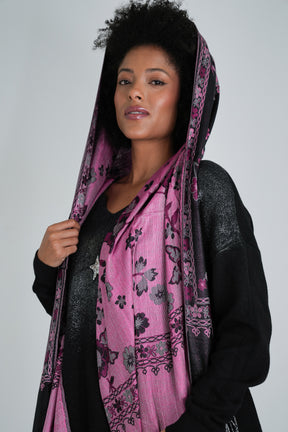 Black and Pink Floral Winter Scarf