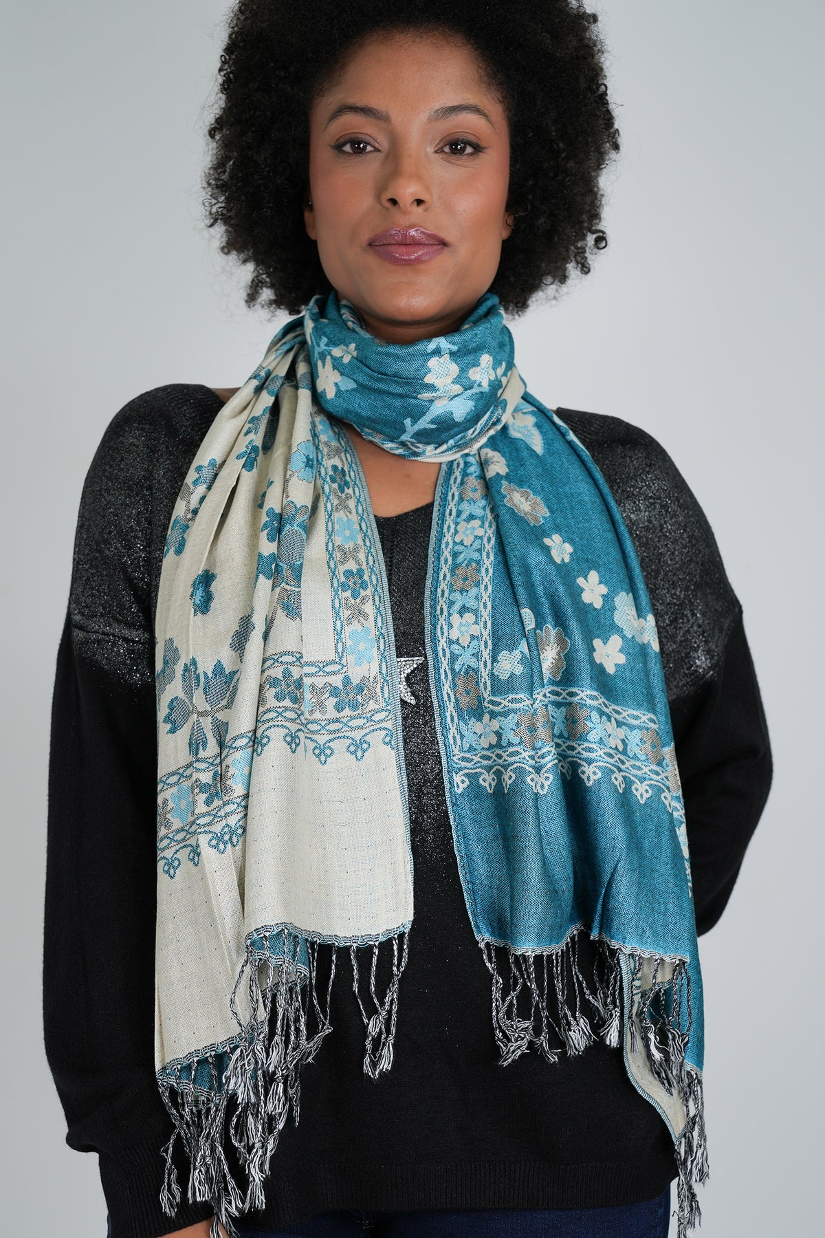 Turquoise Floral Winter Scarf