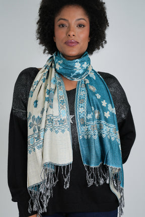 Turquoise Floral Winter Scarf