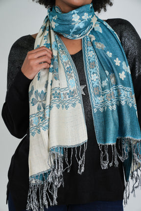 Turquoise Floral Winter Scarf