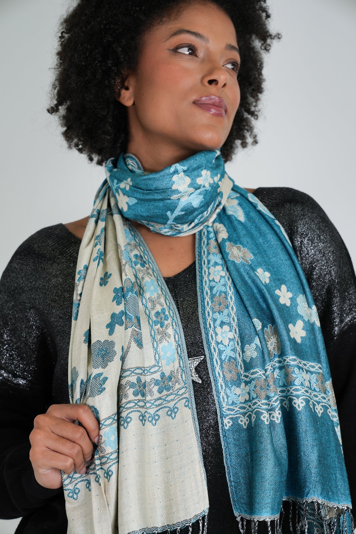 Turquoise Floral Winter Scarf