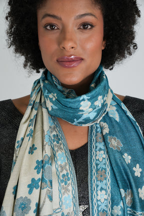 Turquoise Floral Winter Scarf