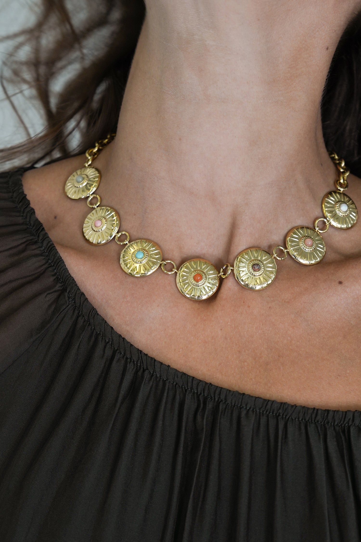 Colourful Disc Charm Necklace, necklace from Something Pretty, alternative view