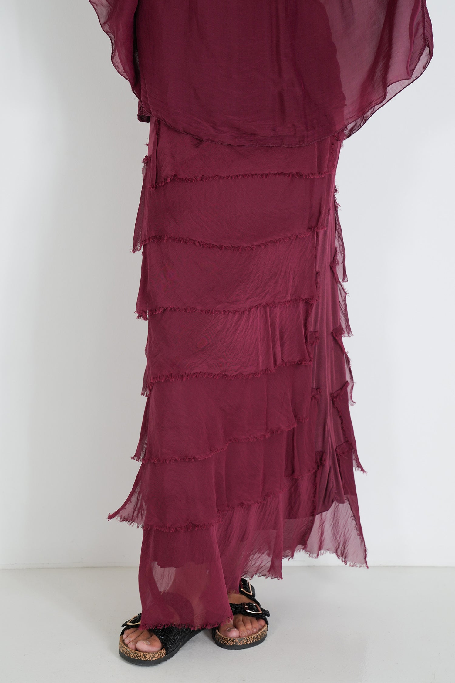 Burgundy Silk Tier Skirt
