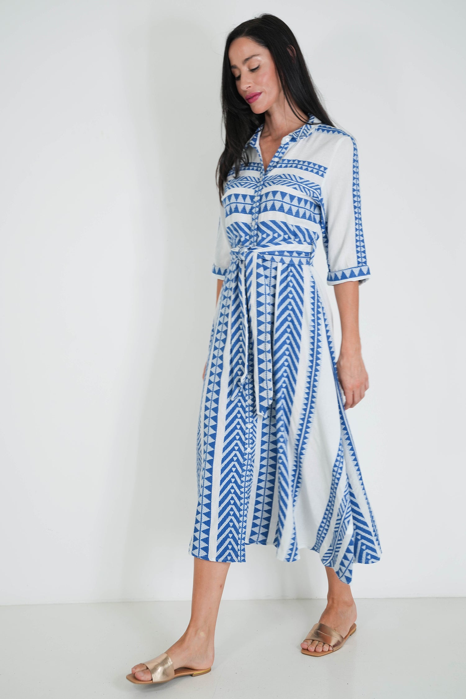 Blue Aztec Shirt Dress