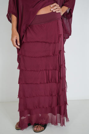 Burgundy Silk Tier Skirt