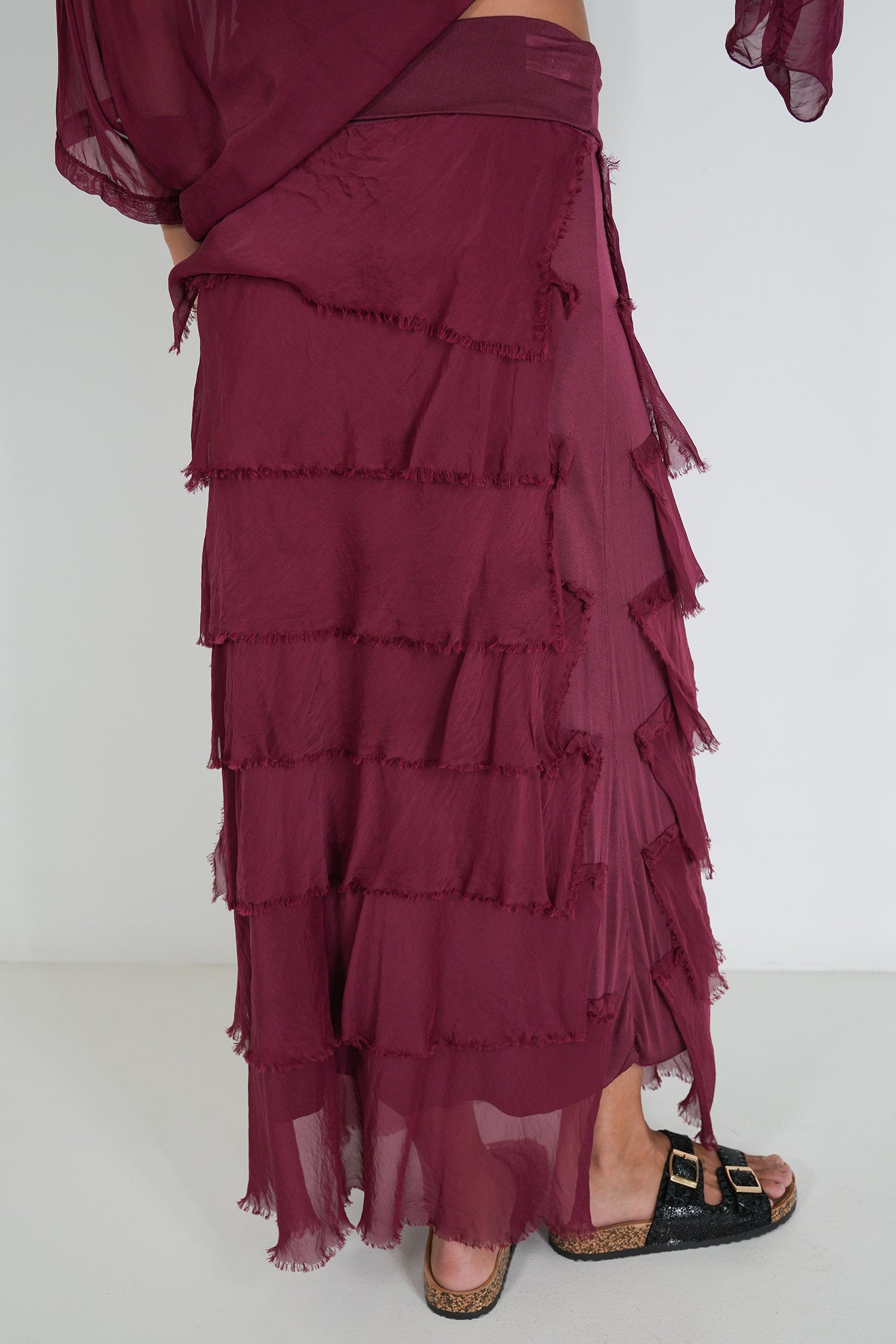 Burgundy Silk Tier Skirt