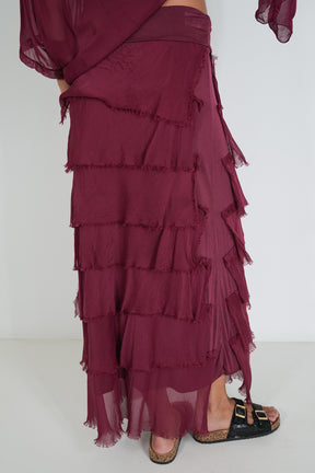 Burgundy Silk Tier Skirt