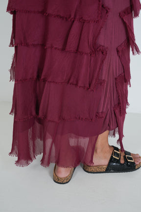 Burgundy Silk Tier Skirt