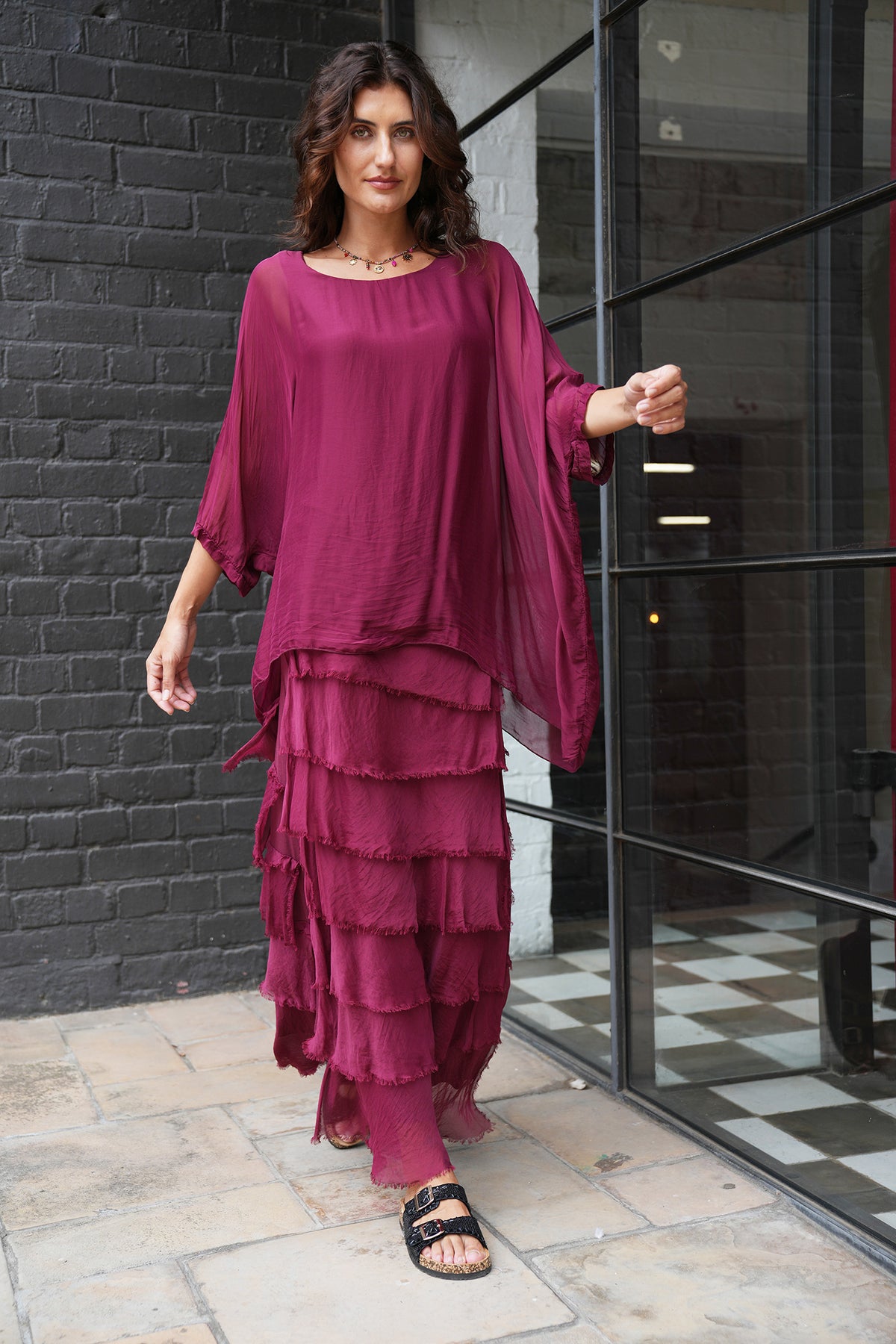 Burgundy Silk Tier Skirt