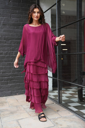 Burgundy Silk Tier Skirt