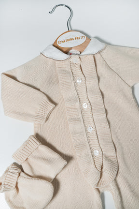 Beige Ruffle Knit Set