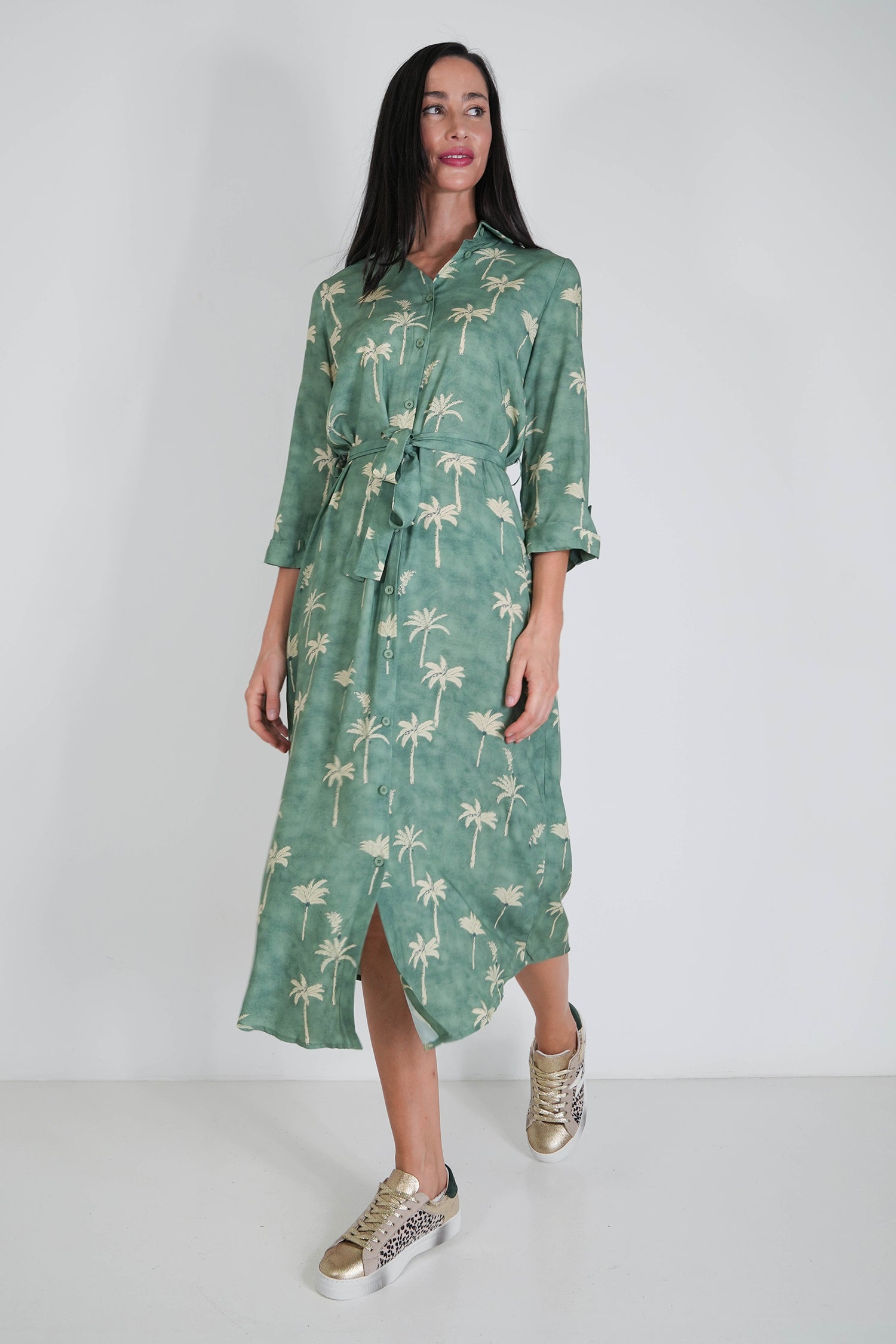 Sage Palm Shirt Dress